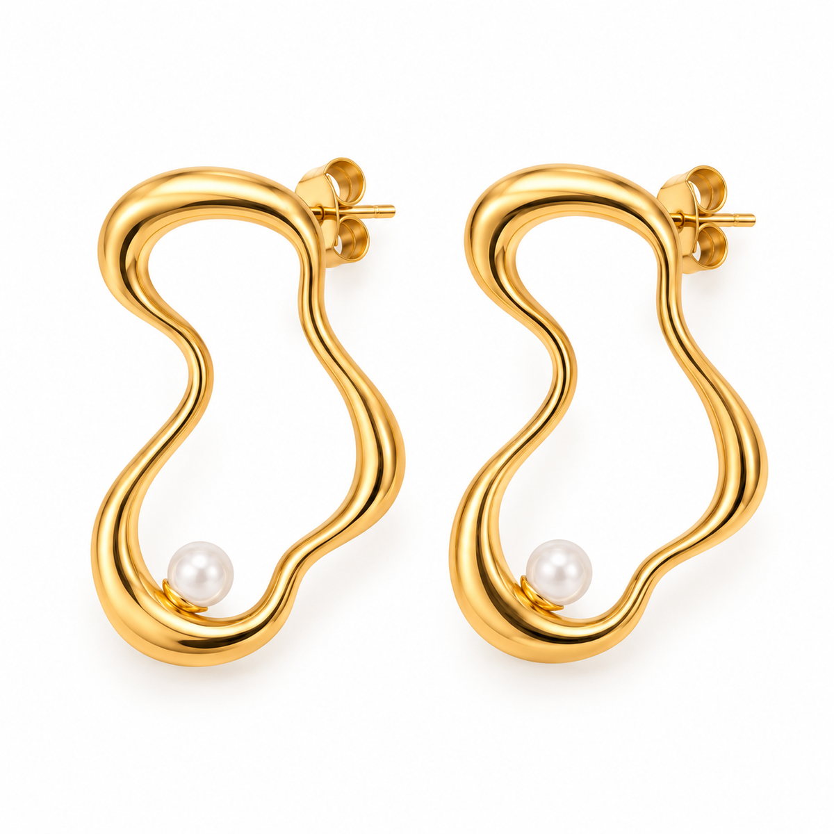 Elara Sculptural Gold & Pearl Drop Earrings by Ellisse & Co. with elegant pearl drop details