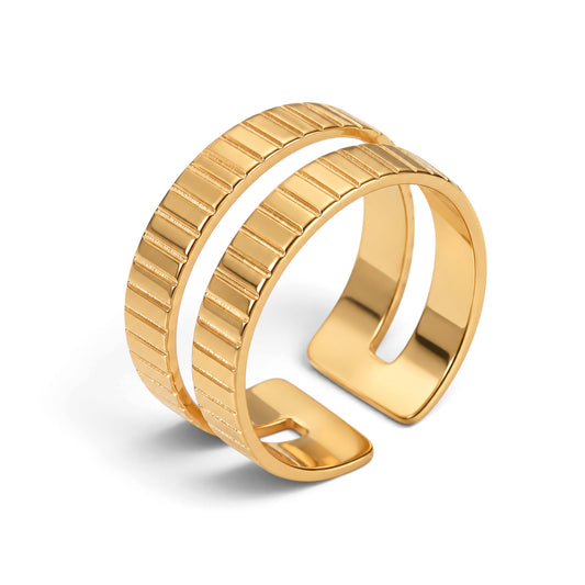 Celine Ribbed Double-Band Ring